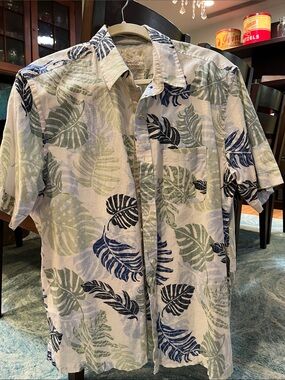 Tasso Elba Blue & Green Tropical Leaf Button-Down Shirt